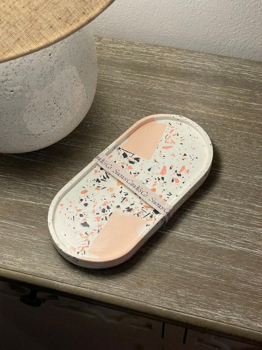 Peachy spring terrazzo oval tray